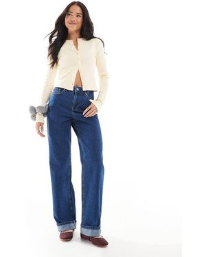 Miss Selfridge Jeans Dritti Con Risvolto Lavaggio Medio - Blu