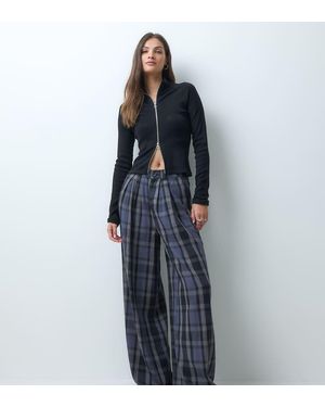 Noisy May Pantalón De Talle Alto De Pernera Ancha A Cuadros Gris Oscuro - Azul