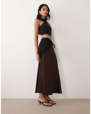 Vila Satin Maxi Skirt With Detachable Waist Scarf - Natural