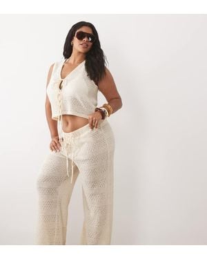 Esmee Curve Crochet Tie Front Beach Trousers - Natural