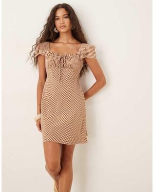 ASOS Cap Sleeve Ruched Bust Mini Dress - Natural