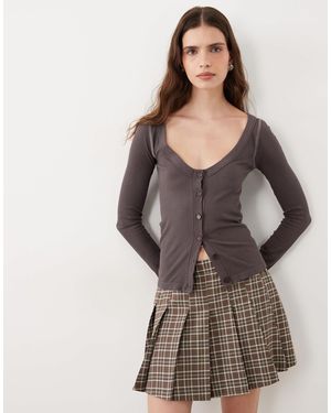 Brave Soul Pleated Check Mini Skirt - Gray