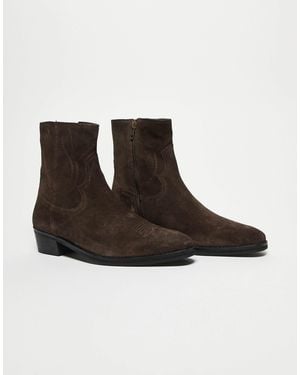 ASOS Cuban Boot Suede With Western Stitching - Brown