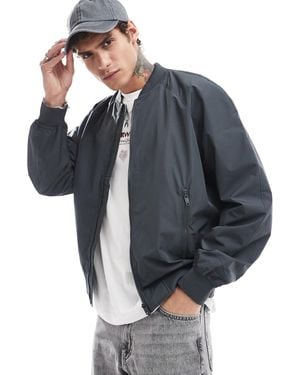 Bershka Nylon Bomber Jacket - Blue