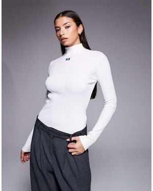 HUGO Easy Central Logo Slim Fit Long Sleeve Top - Grey