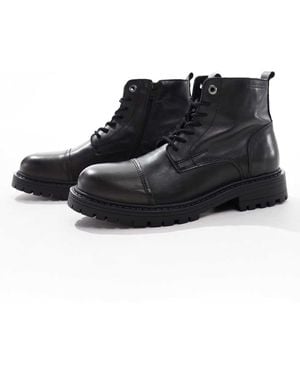 Jack & Jones Chunky Leather Lace Up Boot - Blue