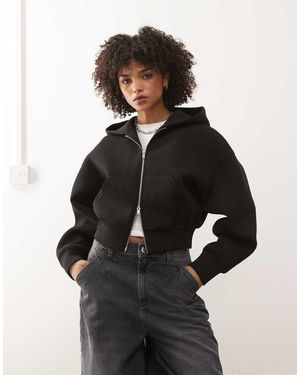 Weekday Sudadera Negra Con Capucha Y Cremallera De Tejido Efecto Neopreno Danni De -Gris - Negro