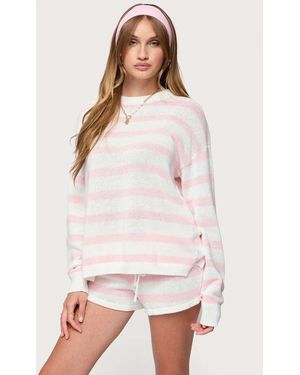 Edikted Amaris Oversized Striped Knit Jumper - White