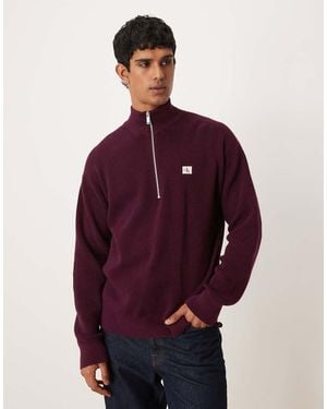 Calvin Klein Waffle Quarter Zip Jumper - Red