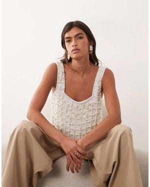 ARRANGE Pearl Embellished Top - Brown