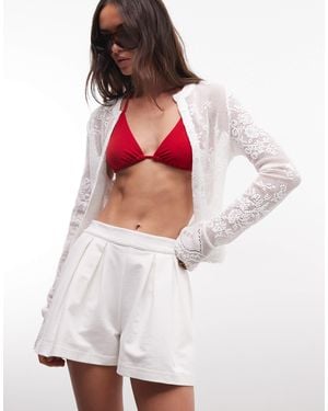 ASOS Cotton Twill Pleated Shorts - White