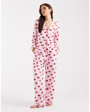Miss Selfridge – pyjama aus superweichem jersey mit schleifenmuster - Pink