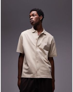 TOPMAN Oversized Fit Button Through Jersey Shirt - Natural