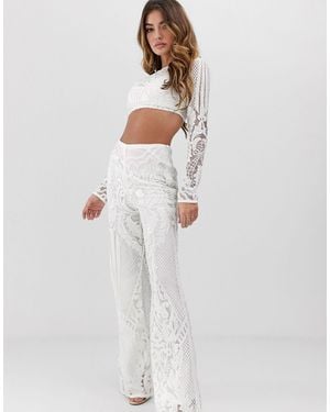 Club L London Allover Baroque Sequin Flare Pant - White