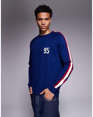 ASOS Ruimvallende Gebreide Trui Met Ronde Hals En 95-Print - Blauw