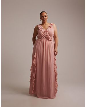 Tfnc Plus Bridesmaid Chiffon V Neck Ruffle Maxi Dress - Pink