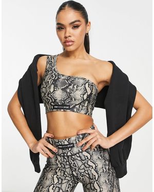 Pink Soda Sport Adder Polyester Blend Asymmetric Bra With Snake Print - Black