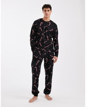 Jack & Jones Conjunto De Estar Por Casa Con Estampado De Bastones De Caramelo De - Negro