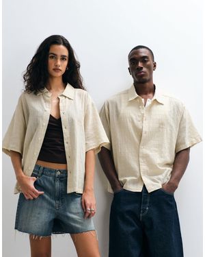 Collusion Unisex – kurzärmliges, kastiges oversize-strandhemd - Blau