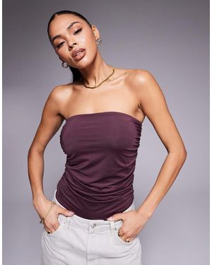 ASOS Ruched Side Bandeau Bodysuit - Purple