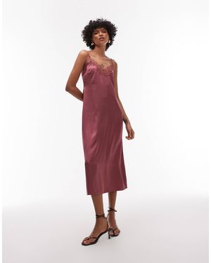 & Other Stories Satin Midaxi Dress Slip Dress With Contrast Lace Trim - Red