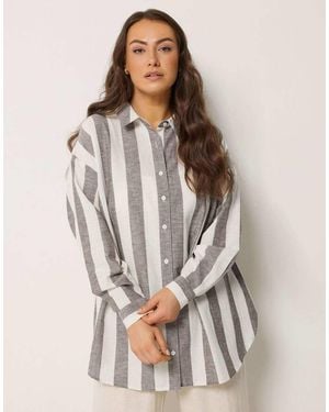Yours Clothing Stripe Linen Shirt - Grey