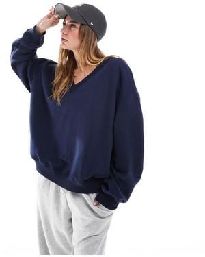 Bershka V Neck Sweatshirt - Blue