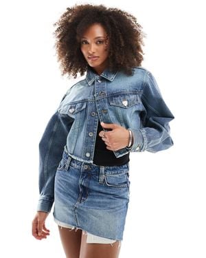 Monki Cropped Raw Hem Denim Jacket - Blue