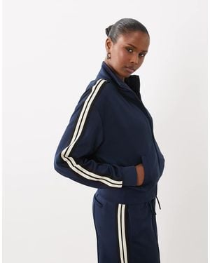 GOOD AMERICAN Satin Stripe Detail Track Jacket - Blue