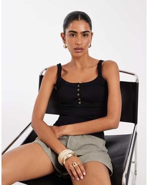 ASOS Seamless Square Neck Cami With Button Detail - Black