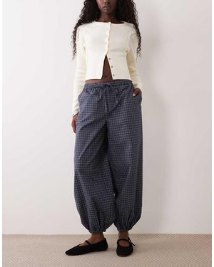 Jdy Pantalones Balloon A Cuadros - Azul