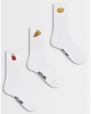 Jack & Jones – e crew-socken mit essens-motiven, 3er-pack - Weiß