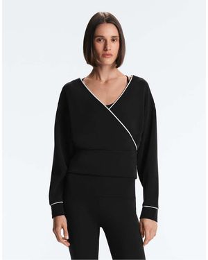 Oysho Contrast Trim Wrap Sweatshirt With Soft Touch Modal - Black