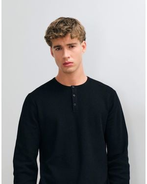 ASOS Lockeres, langärmliges strick-henley mit struktur - Blau