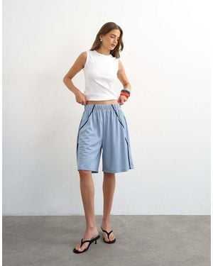 TOPSHOP Longline Piping Detail Sports Shorts - Blue