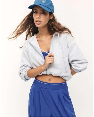 Stradivarius Printed Hooded Bomber Sweatshirt - White