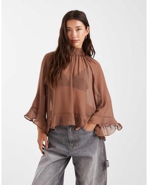 New Look Ruffle Chiffon Blouse - Brown
