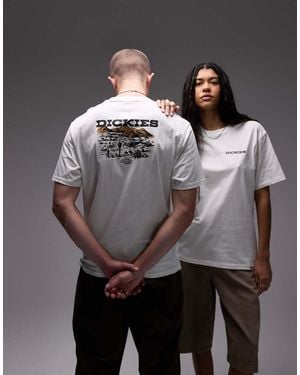 Dickies T-Shirt Bianca Con Stampa Grafica Di Paesaggio Sul Retro - Grigio