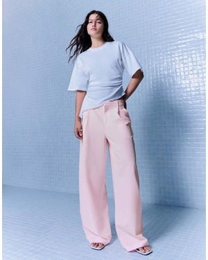 Bershka Double Fabric Voluminous Trousers - Blue