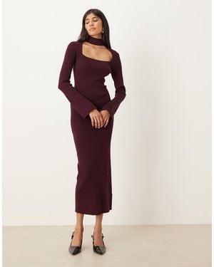 Pretty Lavish Knitted Square Neck Choker Detail Midaxi Dress - Red
