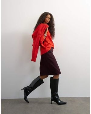 TOPSHOP Denim 90s Low Rise Pencil Skirt - Red