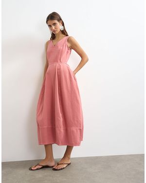 TOPSHOP Denim V Neck Barrel Midi Dress - Pink