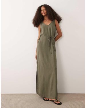 Jdy Vestido Largo Con Lazada En La Cintura De Mezcla De Lino De -Verde