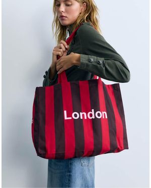 Pull&Bear Gestreepte City Tote Tas - Rood