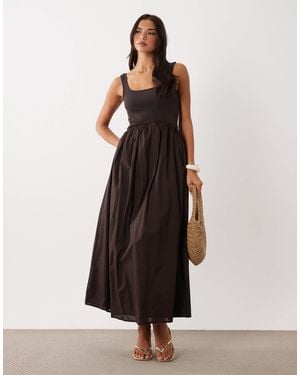 ASOS Scoop Ribbed Bodice With Poplin Skirt Midi Dress - White
