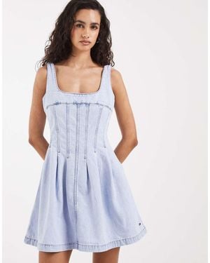 Tommy Hilfiger Denim Mini Dress With Pleat Details - Blue