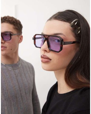 Reclaimed (vintage) Occhiali Da Sole Aviatore Con Bordi Squadrati E Lenti Viola - Rosa