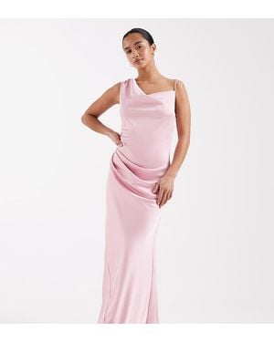 TFNC London Bridesmaids Satin One Shoulder Maxi Dress - Pink