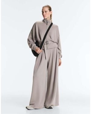 Oysho Soft-Touch Modal Wide-Leg Trousers With Corset Detail - Grey
