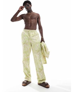 ASOS – hose aus satin mit paisleymuster, weitem bein und elastischem taillenbund, kombiteil - Mettallic